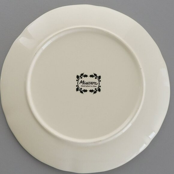 Winter Poinsettia Salad Plate, Set of 2, Cabin in Snow, Pinecone & Floral Design - Picture 7 of 10